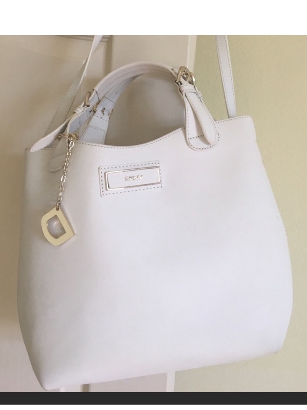 DKNY White Leather Shoulder Bag with Gold-Tone Hardware